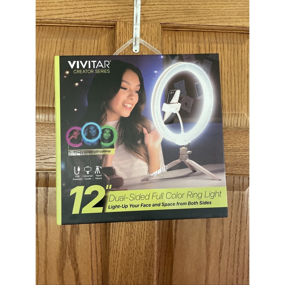 VIVITAR 12" Dual-Sided White/Full Color Light Ring--Tripod, Remote, Phone Cradle